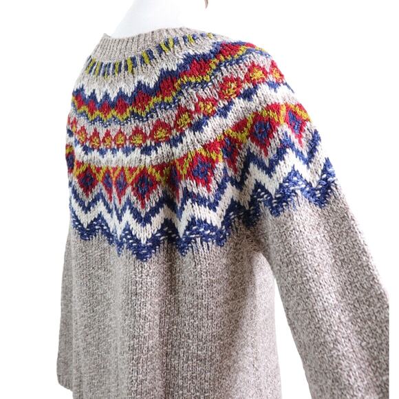 J Jill Size M Fair Isle Sweater Cotton Blend Pullover Light Brown - Picture 6 of 10